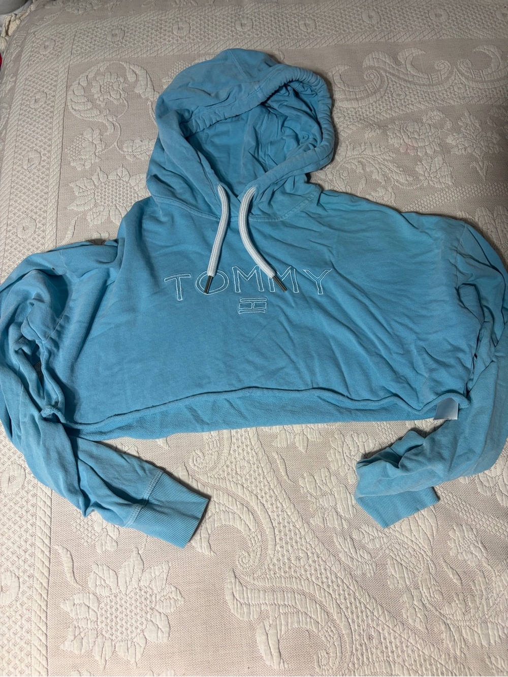 Like New Tommy Hilfiger Sky Blue Cropped Hoodie - Women's Top Large sport